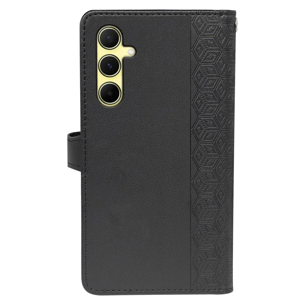 For Samsung Galaxy S26 Case with 9 Card Slots Checkered Pattern PU Leather Phone Cover - Black - 7