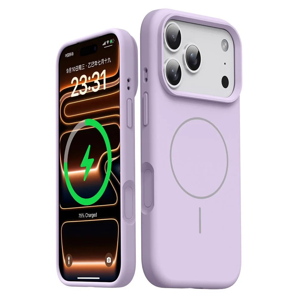 For iPhone 18 Pro / 17 Pro Magnetic Case Skin-Friendly Liquid Silicone + PC Phone Cover Compatible with MagSafe - Purple - 1