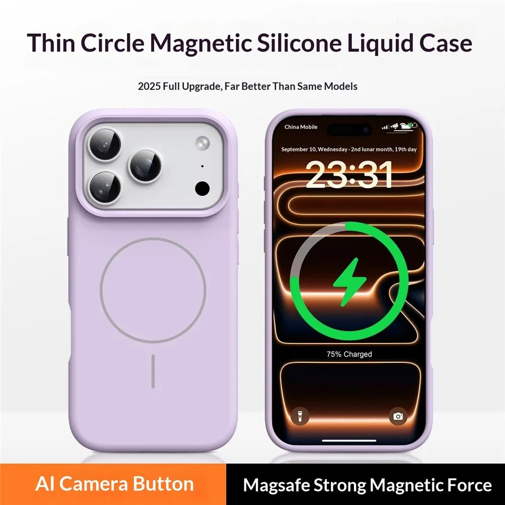 For iPhone 18 Pro / 17 Pro Magnetic Case Skin-Friendly Liquid Silicone + PC Phone Cover Compatible with MagSafe - Purple - 2