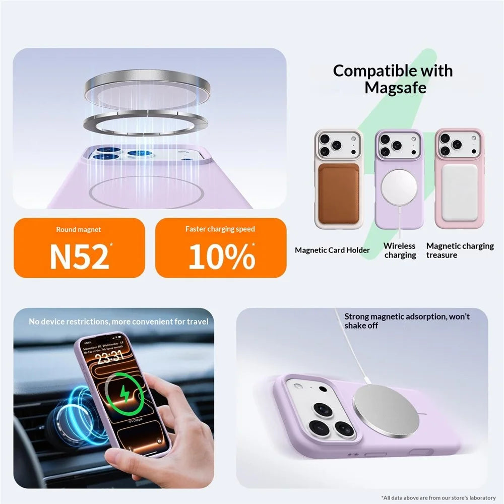 For iPhone 18 Pro / 17 Pro Magnetic Case Skin-Friendly Liquid Silicone + PC Phone Cover Compatible with MagSafe - Purple - 6