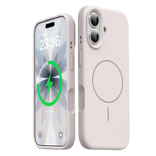 For iPhone 17 Magnetic Case Skin-Friendly Liquid Silicone + PC Phone Cover Compatible with MagSafe - Antique White - 1