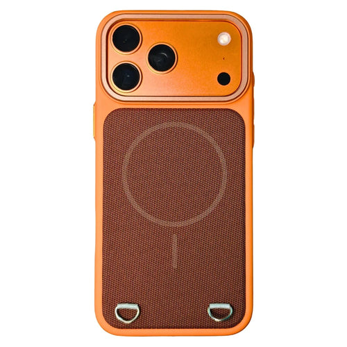 For iPhone 18 Pro / 17 Pro Case Compatible with MagSafe Skin Touch Synthetic Leather + PC Phone Back Cover with Card Slot - Orange - 1