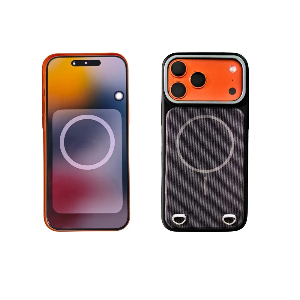For iPhone 18 Pro / 17 Pro Case Compatible with MagSafe Skin Touch Synthetic Leather + PC Phone Back Cover with Card Slot - Orange - 4