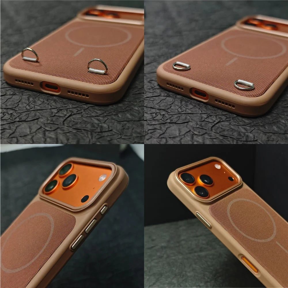 For iPhone 18 Pro / 17 Pro Case Compatible with MagSafe Skin Touch Synthetic Leather + PC Phone Back Cover with Card Slot - Orange - 7
