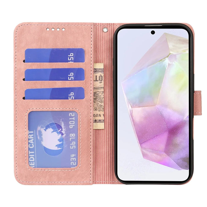 For Samsung Galaxy A27 5G Case Flip Wallet Striped Texture Leather Phone Cover - Rose Gold - 2