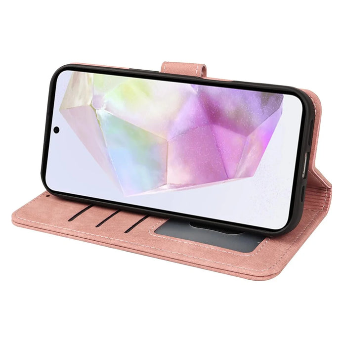 For Samsung Galaxy A27 5G Case Flip Wallet Striped Texture Leather Phone Cover - Rose Gold - 3