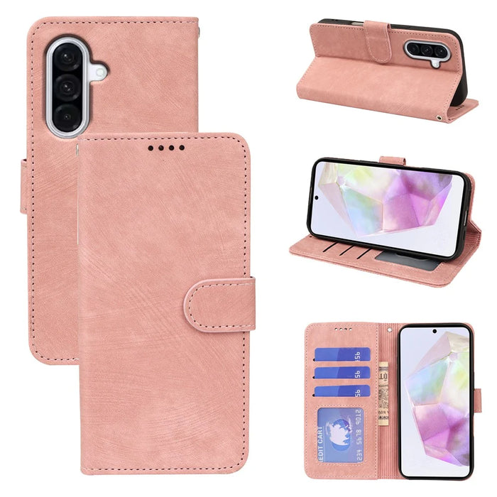 For Samsung Galaxy A27 5G Case Flip Wallet Striped Texture Leather Phone Cover - Rose Gold - 4