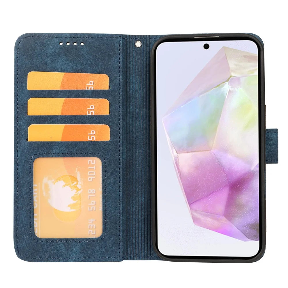 For Samsung Galaxy A37 5G Case Flip Wallet Striped Texture Leather Phone Cover - Blue - 2