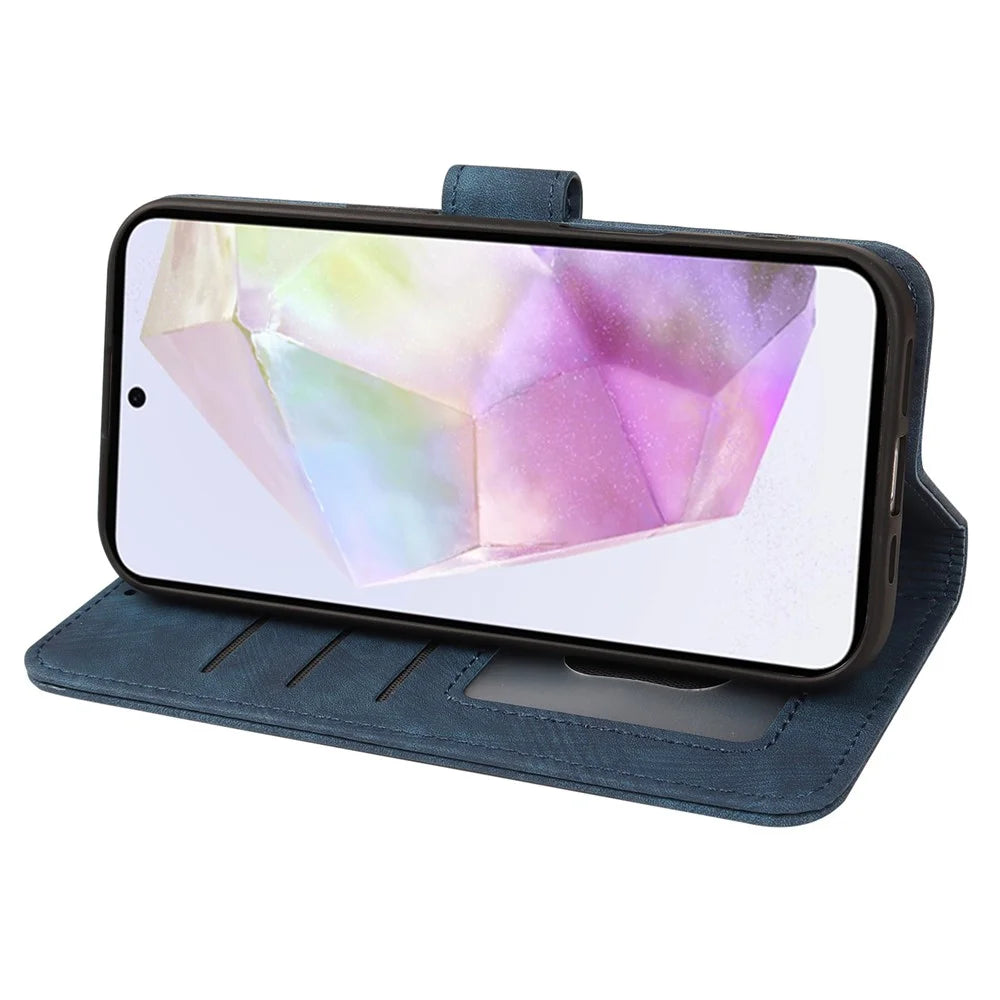 For Samsung Galaxy A37 5G Case Flip Wallet Striped Texture Leather Phone Cover - Blue - 3