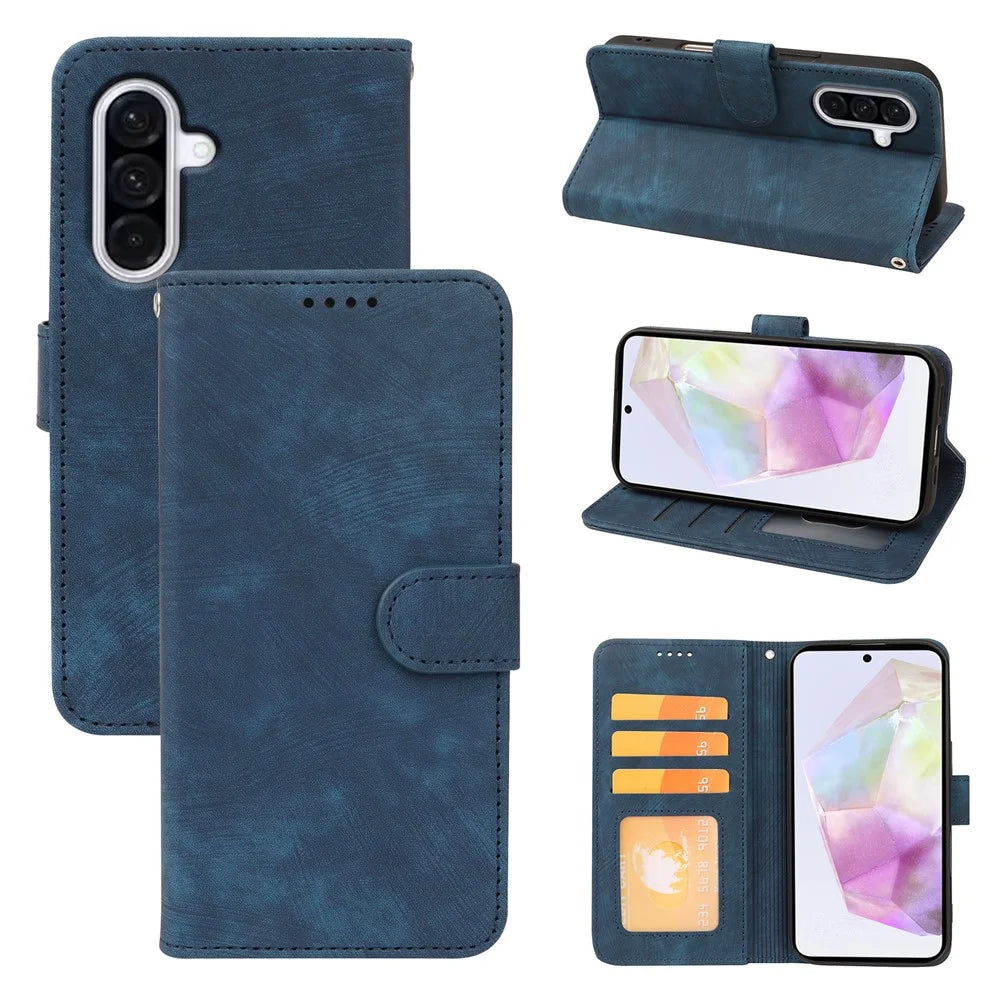 For Samsung Galaxy A37 5G Case Flip Wallet Striped Texture Leather Phone Cover - Blue - 4