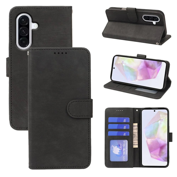 For Samsung Galaxy A57 5G Case Flip Wallet Striped Texture Leather Phone Cover - Black - 4