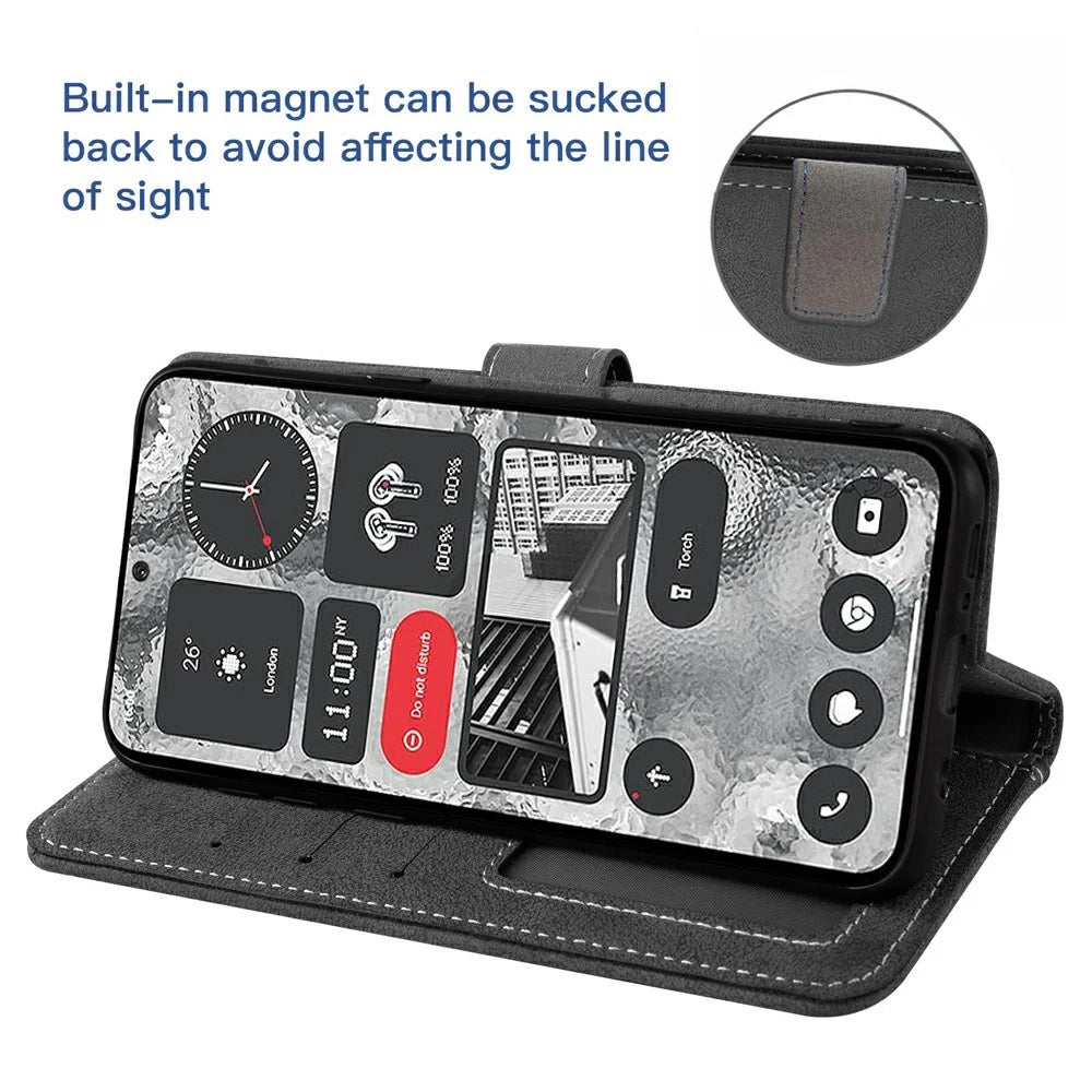 For Samsung Galaxy S26 Case Retro PU Leather Wallet Phone Cover with Rotating Card Slots Holder - Black - 3