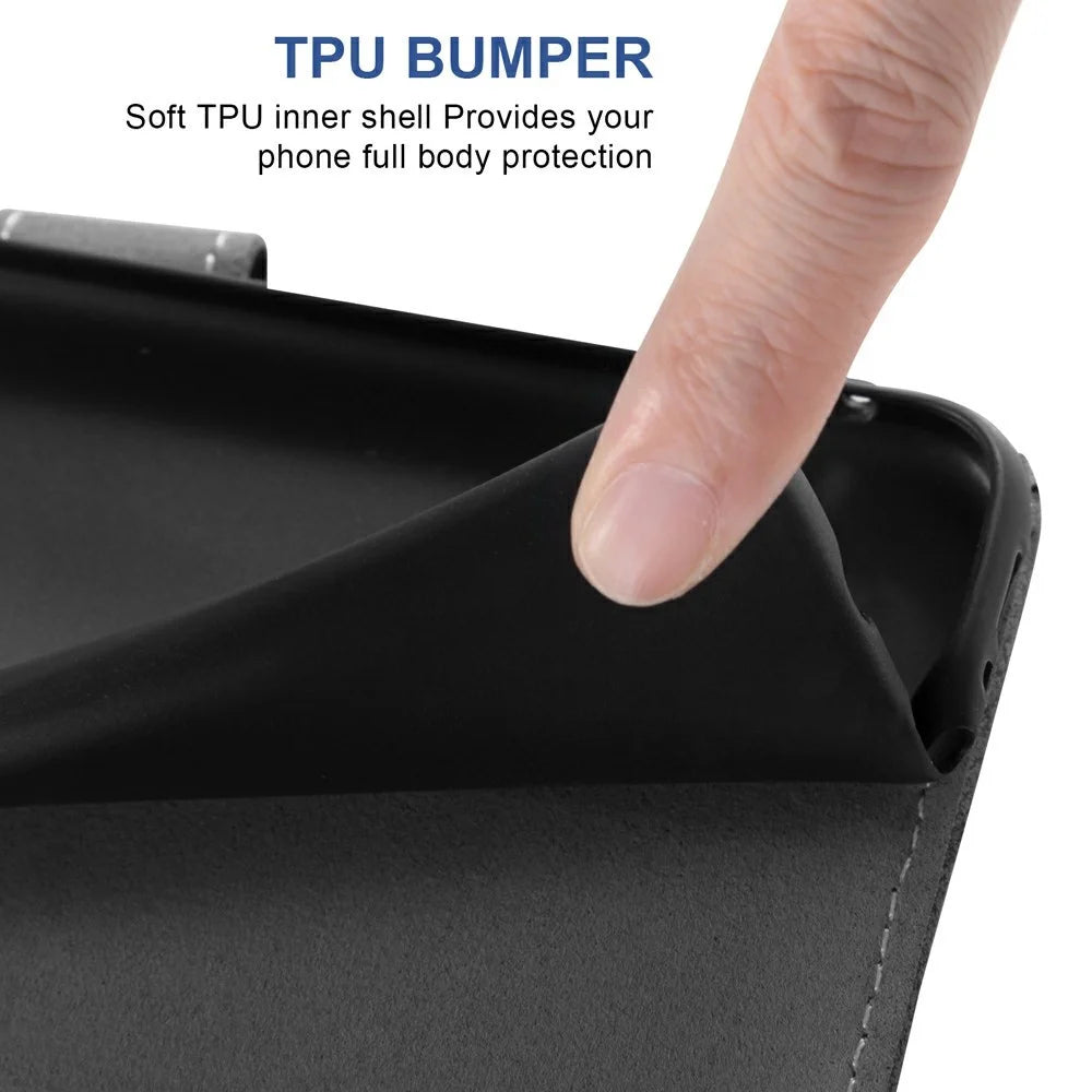 For Samsung Galaxy S26 Case Retro PU Leather Wallet Phone Cover with Rotating Card Slots Holder - Black - 5