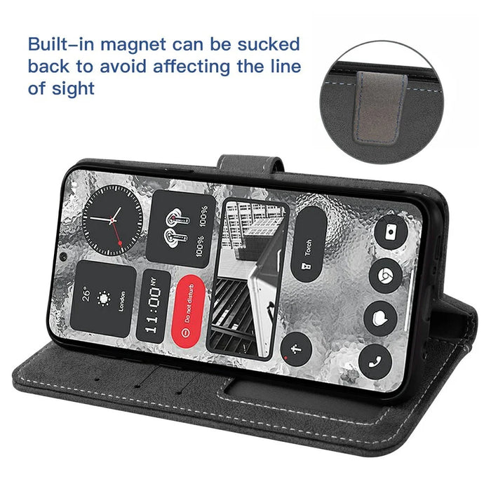For Samsung Galaxy S26+ Case Retro PU Leather Wallet Phone Cover with Rotating Card Slots Holder - Black - 3