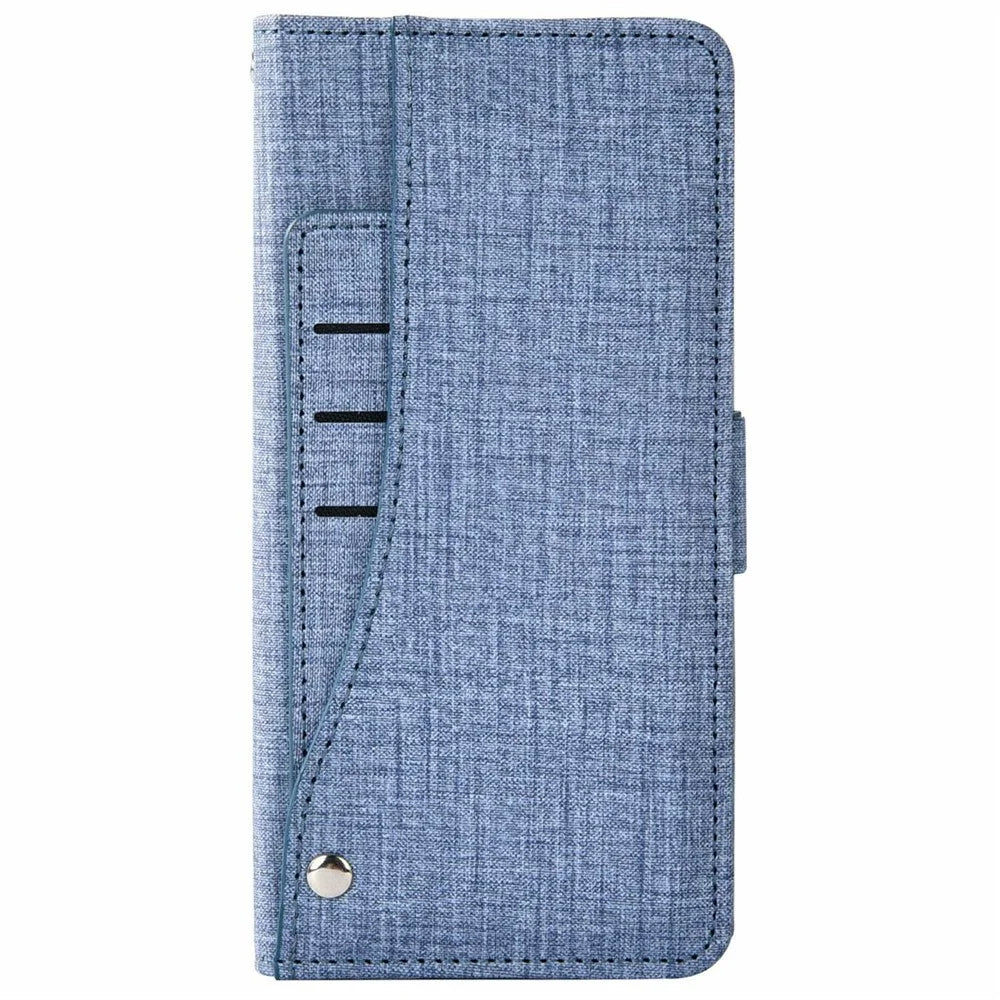 For Samsung Galaxy S26 Ultra Case Jean Cloth Texture PU Leather Wallet Phone Cover with Rotating Card Slots - Blue - 7