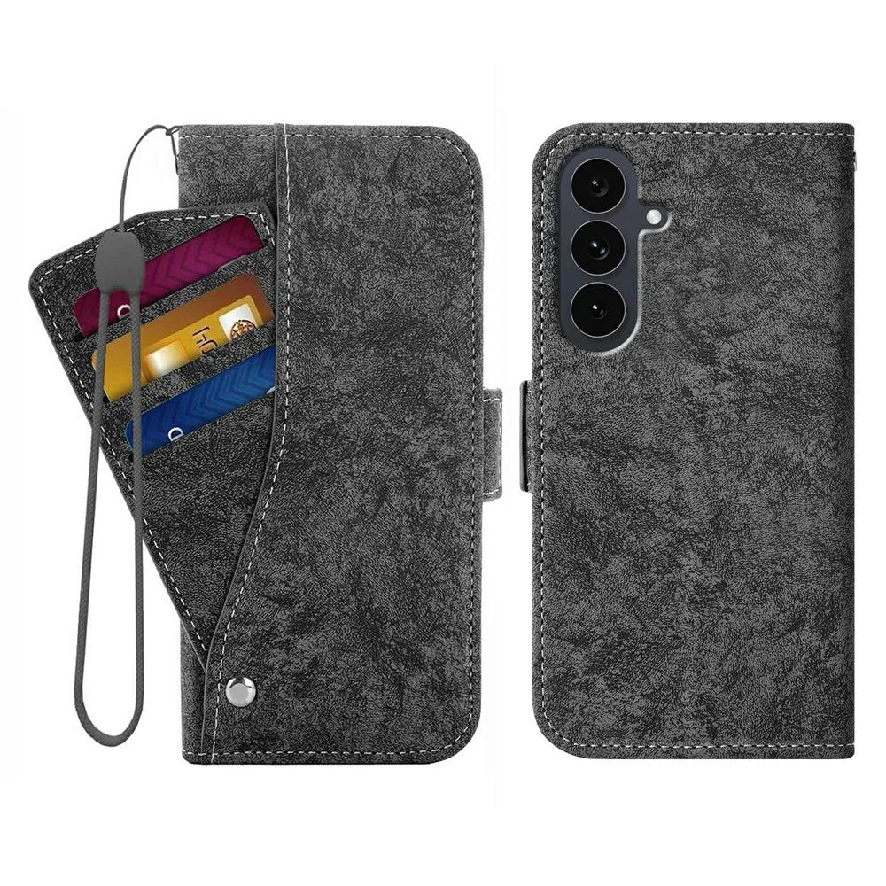 For Samsung Galaxy S26 Case Water-ink Painting Wallet PU Leather Phone Cover with Rotating Card Slots - Black - 1
