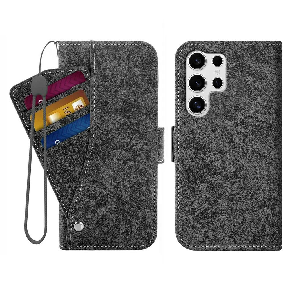 For Samsung Galaxy S26 Ultra Case Water-ink Painting Wallet PU Leather Phone Cover with Rotating Card Slots - Black - 1