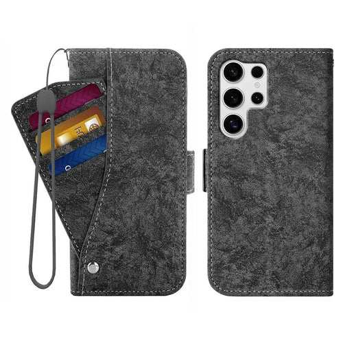 For Samsung Galaxy S26 Ultra Case Water-ink Painting Wallet PU Leather Phone Cover with Rotating Card Slots - Black - 1