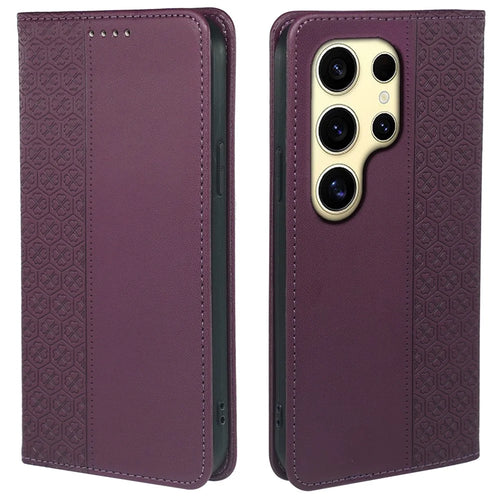 For Samsung Galaxy S26 Ultra Case Four Leaf Clover Leather Flip Phone Cover Stand Wallet - Dark Purple - 1