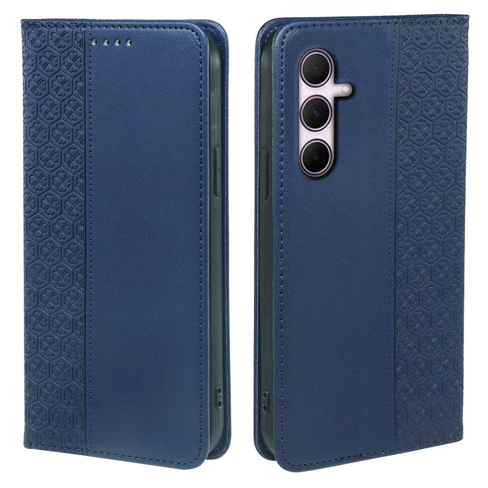 For Samsung Galaxy S26 Case Four Leaf Clover Leather Flip Phone Cover Stand Wallet - Blue - 1