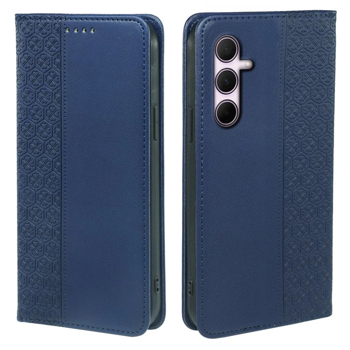 For Samsung Galaxy S26 Case Four Leaf Clover Leather Flip Phone Cover Stand Wallet - Blue - 1