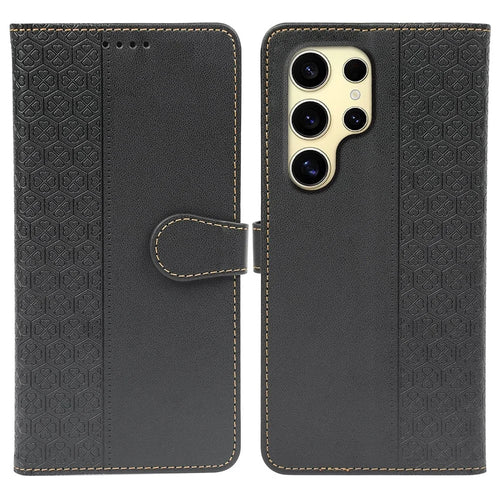 For Samsung Galaxy S26 Ultra Case Magnetic Clasp Four Leaf Clover Leather Phone Cover - Black - 1