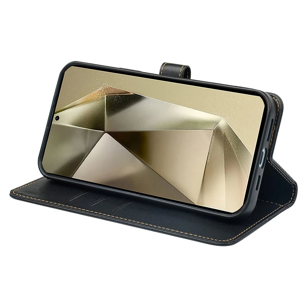 For Samsung Galaxy S26 Ultra Case Magnetic Clasp Four Leaf Clover Leather Phone Cover - Black - 2