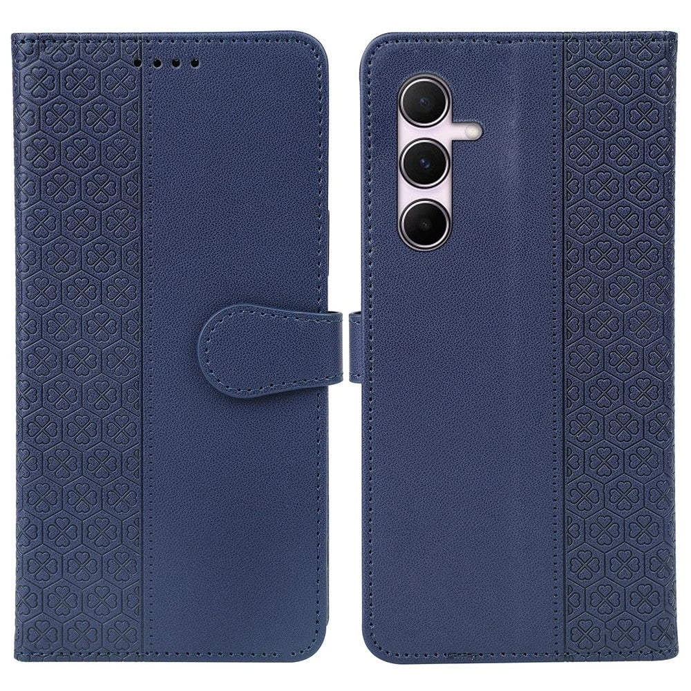 For Samsung Galaxy S26+ Case Magnetic Clasp Four Leaf Clover Leather Phone Cover - Blue - 1