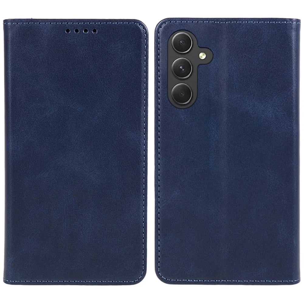 For Samsung Galaxy A27 5G Case Strong Magnetic PU Leather Phone Cover Calf Texture - Blue - 1