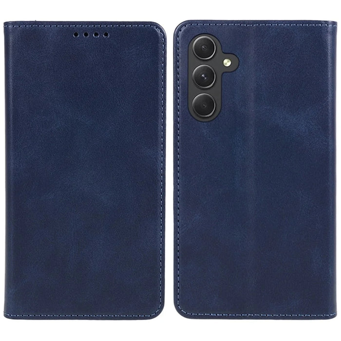 For Samsung Galaxy A27 5G Case Strong Magnetic PU Leather Phone Cover Calf Texture - Blue - 1