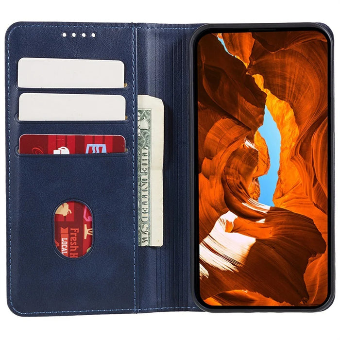 For Samsung Galaxy A27 5G Case Strong Magnetic PU Leather Phone Cover Calf Texture - Blue - 2