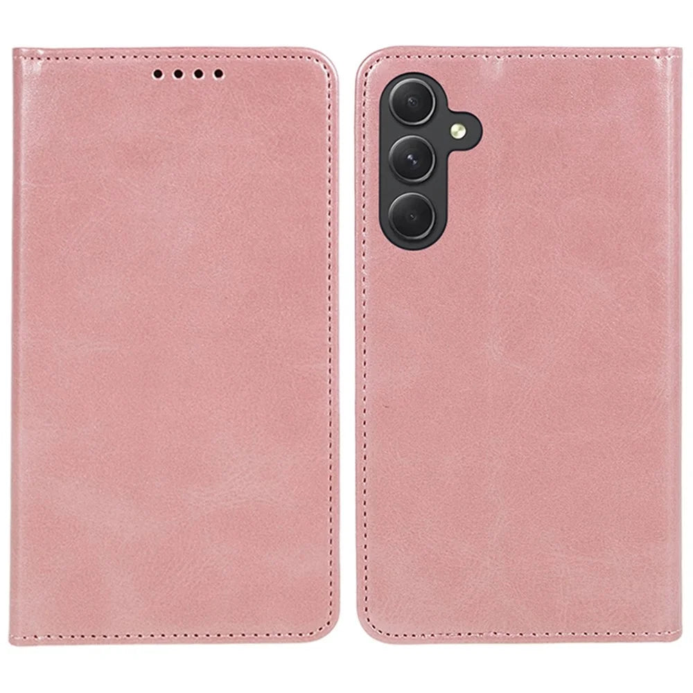 For Samsung Galaxy S26+ Case Strong Magnetic PU Leather Phone Cover Calf Texture - Rose Gold - 1