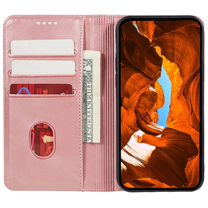 For Samsung Galaxy S26+ Case Strong Magnetic PU Leather Phone Cover Calf Texture - Rose Gold - 2