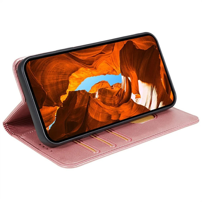 For Samsung Galaxy S26+ Case Strong Magnetic PU Leather Phone Cover Calf Texture - Rose Gold - 3