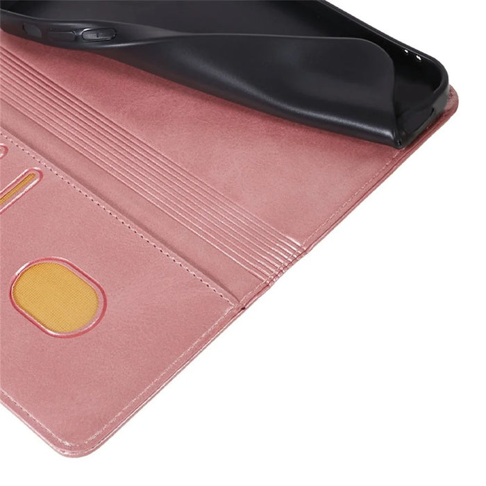 For Samsung Galaxy S26+ Case Strong Magnetic PU Leather Phone Cover Calf Texture - Rose Gold - 4