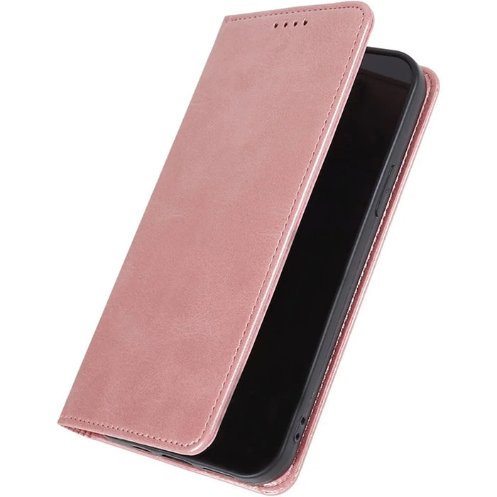 For Samsung Galaxy S26+ Case Strong Magnetic PU Leather Phone Cover Calf Texture - Rose Gold - 5
