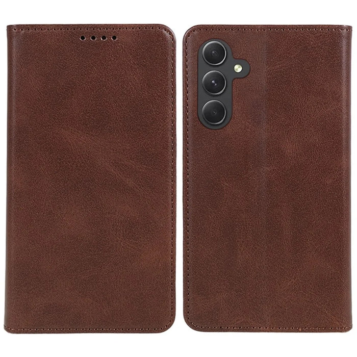 For Samsung Galaxy S26 Case Strong Magnetic PU Leather Phone Cover Calf Texture - Brown - 1
