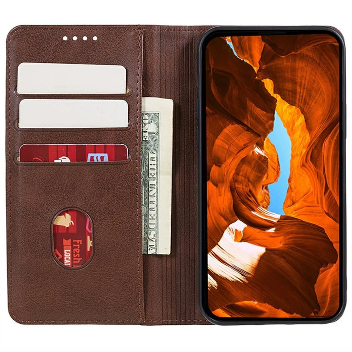 For Samsung Galaxy S26 Case Strong Magnetic PU Leather Phone Cover Calf Texture - Brown - 2