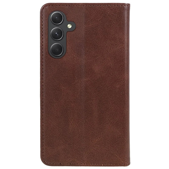 For Samsung Galaxy S26 Case Strong Magnetic PU Leather Phone Cover Calf Texture - Brown - 7