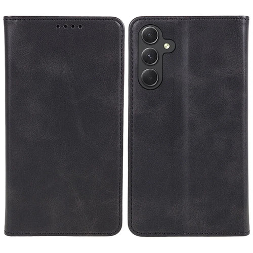 For Samsung Galaxy A57 5G Case Strong Magnetic PU Leather Phone Cover Calf Texture - Black - 1
