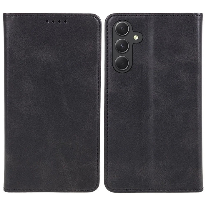For Samsung Galaxy A57 5G Case Strong Magnetic PU Leather Phone Cover Calf Texture - Black - 1