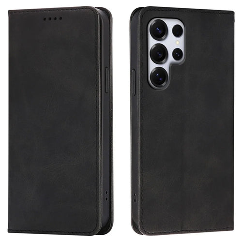 For Samsung Galaxy S26 Ultra Case Strong Magnetic PU Leather Phone Cover Calf Texture - Black - 1