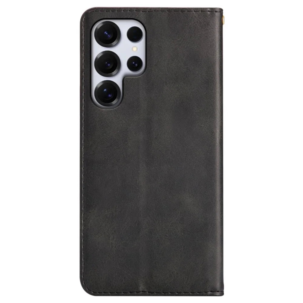 For Samsung Galaxy S26 Ultra Case Strong Magnetic PU Leather Phone Cover Calf Texture - Black - 5