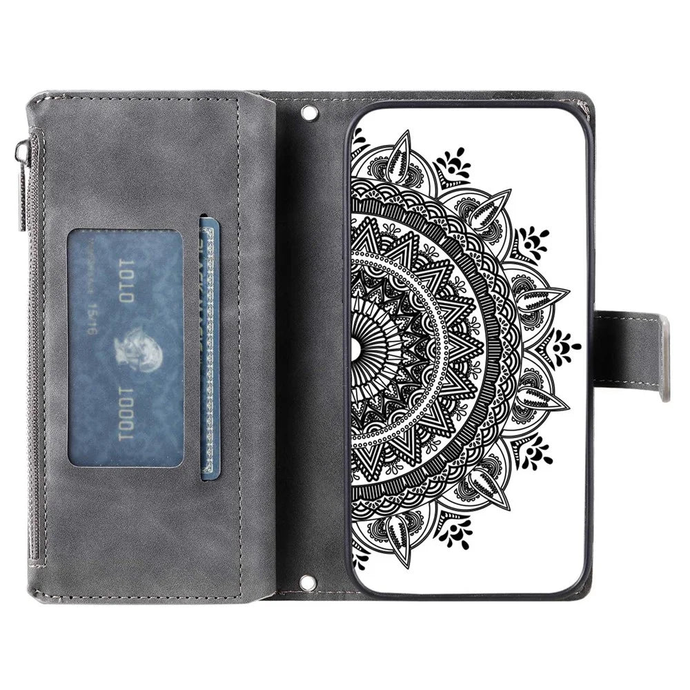For Samsung Galaxy S20 Plus 4G / 5G Anti-scratch Phone Shell Zipper Pocket Mandala Flower Imprinted Multiple Card Slots Wallet PU Leather Stand Cover - Grey - 2