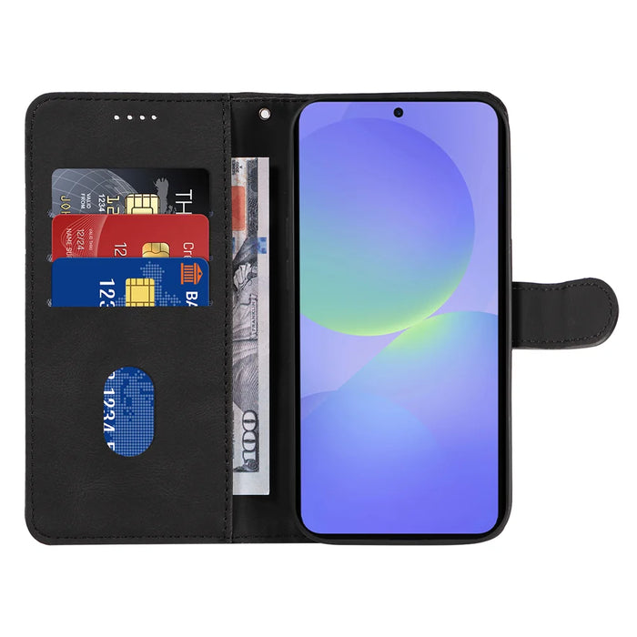 For Samsung Galaxy A37 5G Wallet Case Leather Phone Cover Stand with Curved Line Design -  Black - 2