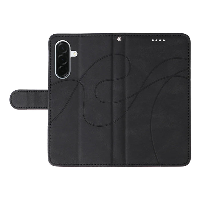 For Samsung Galaxy A37 5G Wallet Case Leather Phone Cover Stand with Curved Line Design -  Black - 3