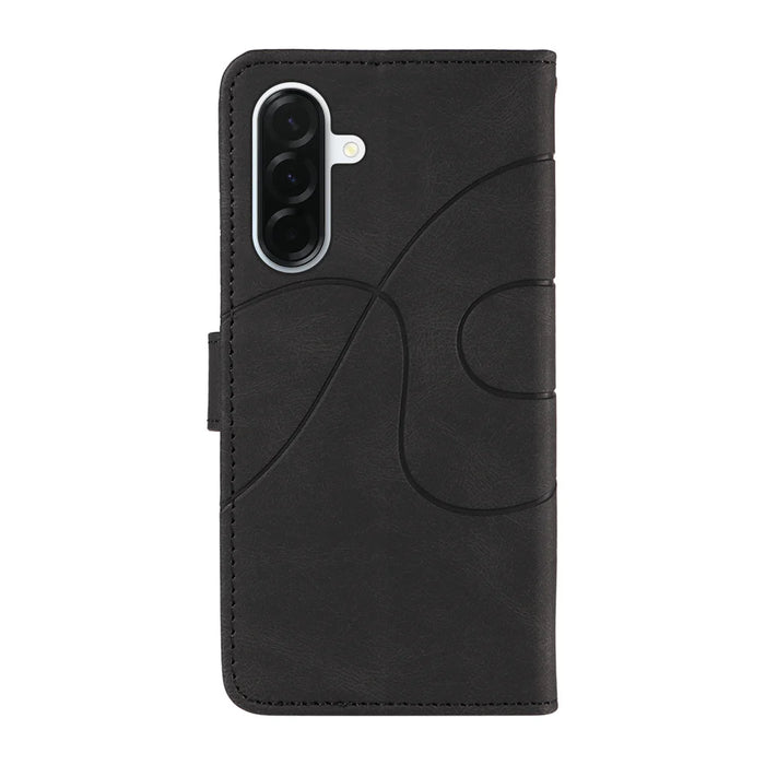 For Samsung Galaxy A37 5G Wallet Case Leather Phone Cover Stand with Curved Line Design -  Black - 7