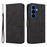 For Samsung Galaxy S26+ Wallet Case Leather Phone Cover Stand with Curved Line Design -  Black - 1