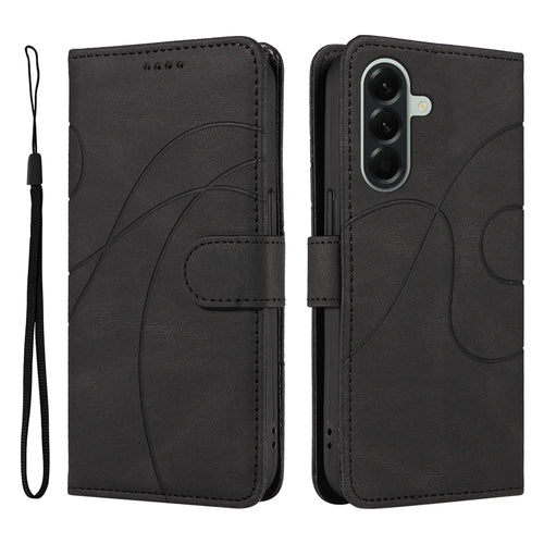 For Samsung Galaxy A57 5G Wallet Case Leather Phone Cover Stand with Curved Line Design -  Black - 1
