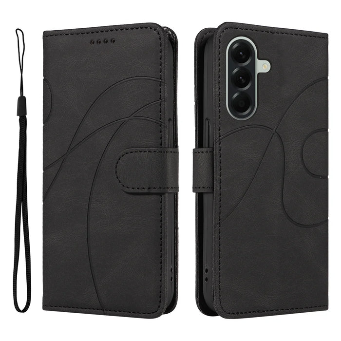For Samsung Galaxy A57 5G Wallet Case Leather Phone Cover Stand with Curved Line Design -  Black - 1